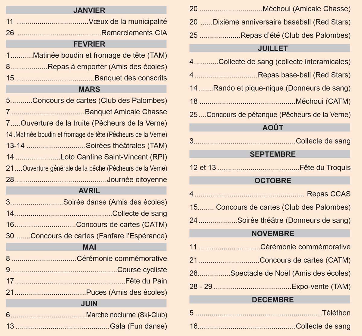 Calendrier des manifestations | Baudrieres.fr
